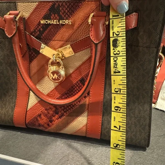 Michael Kors Nouveau Hamilton Large Logo Metallic Stripe Satchel & Dust Bag - Picture 16 of 16